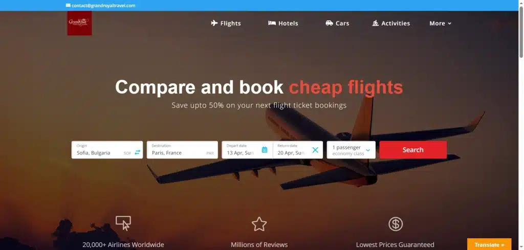 GrandRoyal Travel Booking Tool