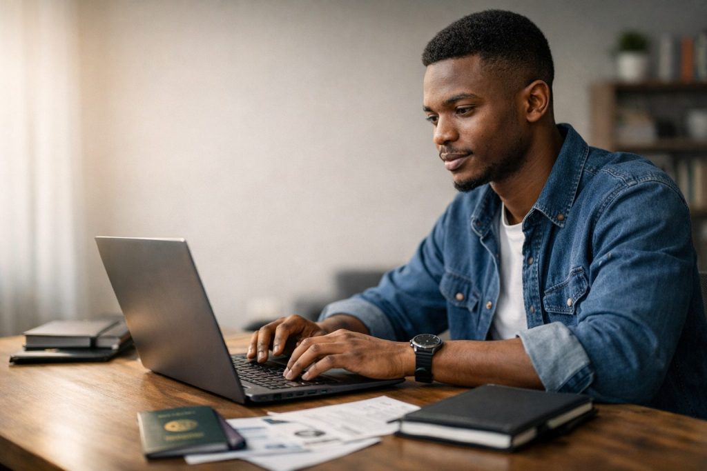 Nigerian student reviewing available DAAD scholarship options tuition-free universities Germany