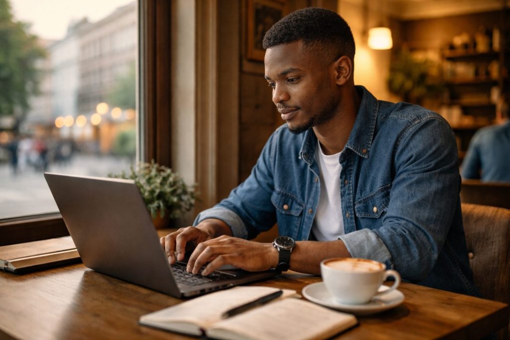 Nigerian student applying step by step for DAAD scholarship Nigeria with laptop and passport
