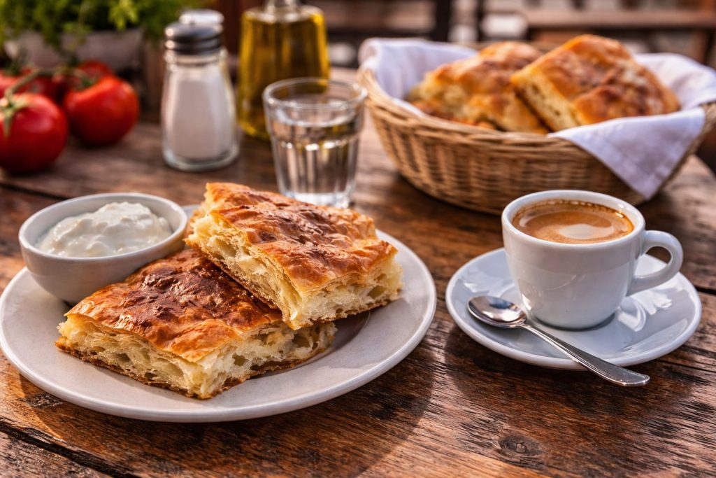 Albanian byrek pastry and coffee cheap budget food Albania