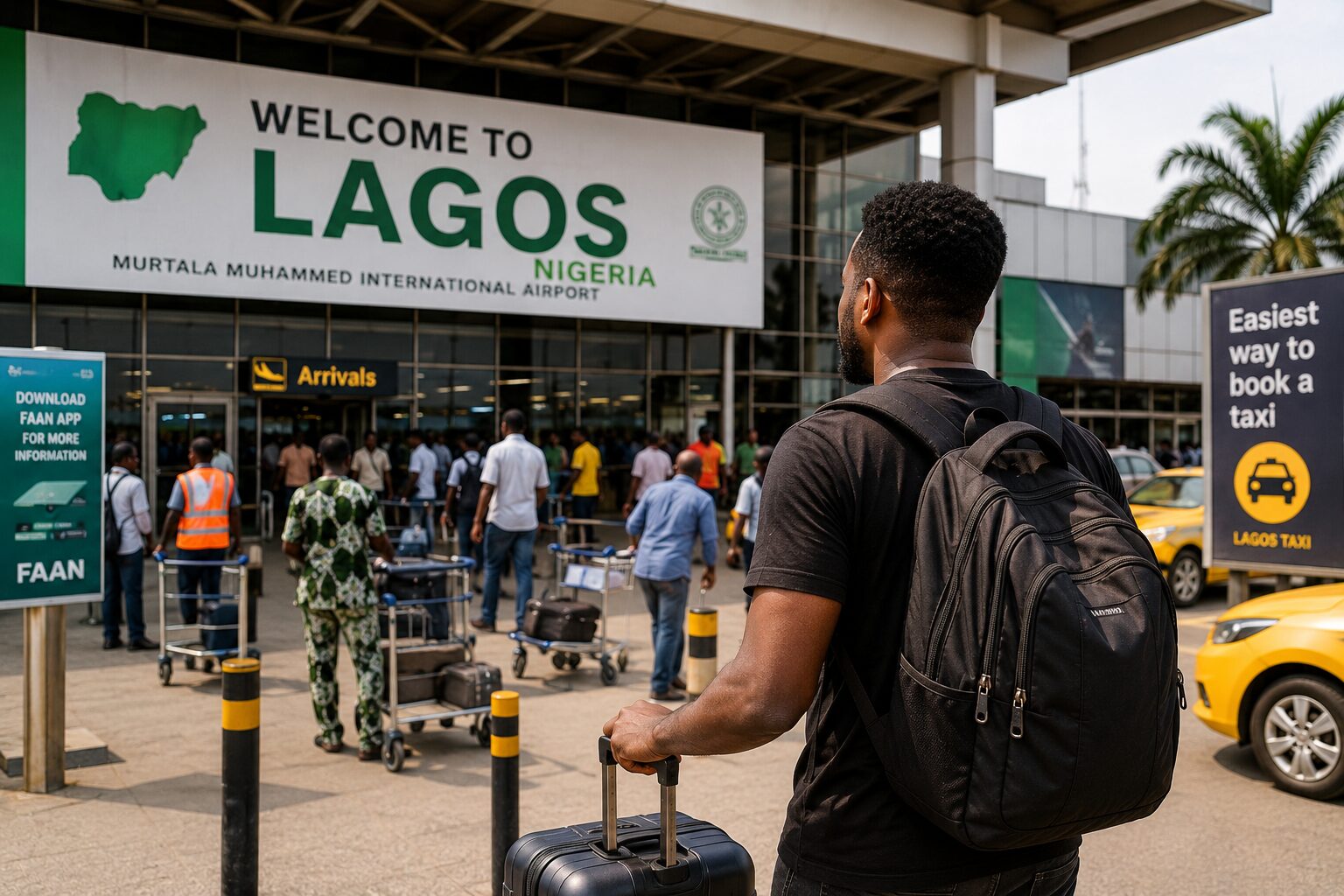 Lagos arrival scene after a budget flight from Germany